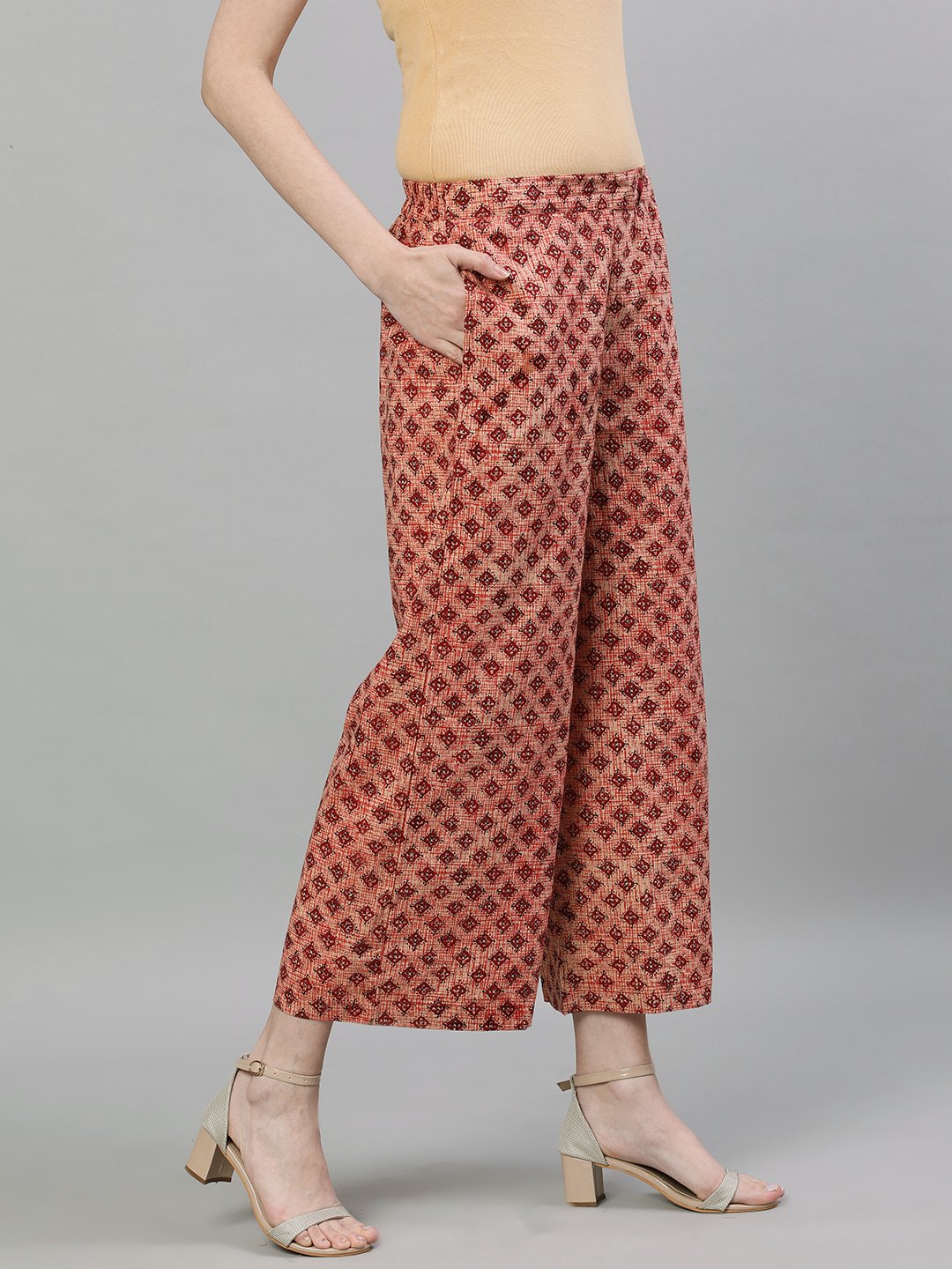 Women's Brown Printed Cotton Palazzo