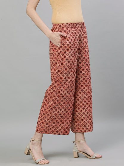 Women's Brown Printed Cotton Palazzo