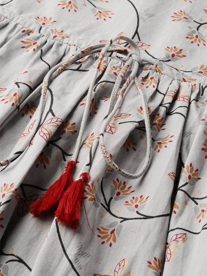 Women's Grey Three-Quarter Sleeves Flared Kurta And Dhoti Set