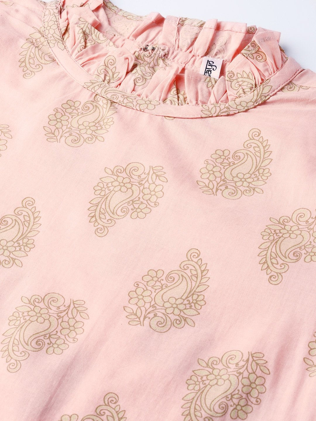 Women's Pink Calf Length Three-Quarter Sleeves Straight Ethnic Motifs Printed Cotton Kurta