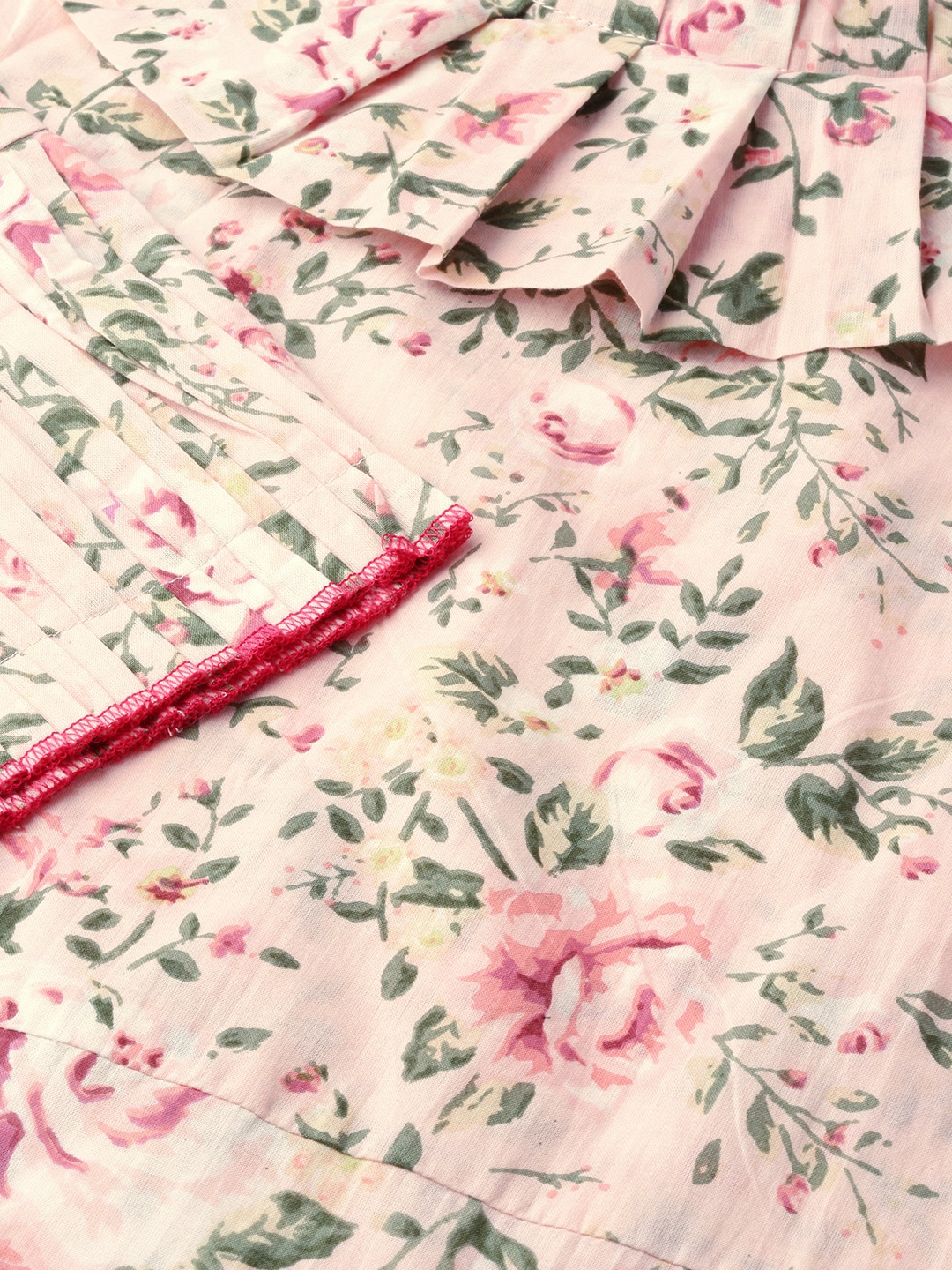 Women's Pastel Pink Calf Length Three-Quarter Sleeves Straight Floral Printed  Kurta