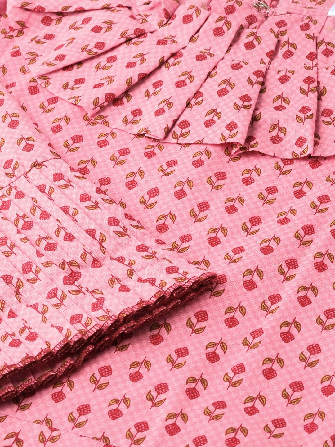 Women's Pink Calf Length Three-Quarter Sleeves Straight Ethnic Motifs Printed  Kurta