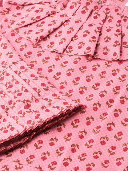 Women's Pink Calf Length Three-Quarter Sleeves Straight Ethnic Motifs Printed  Kurta