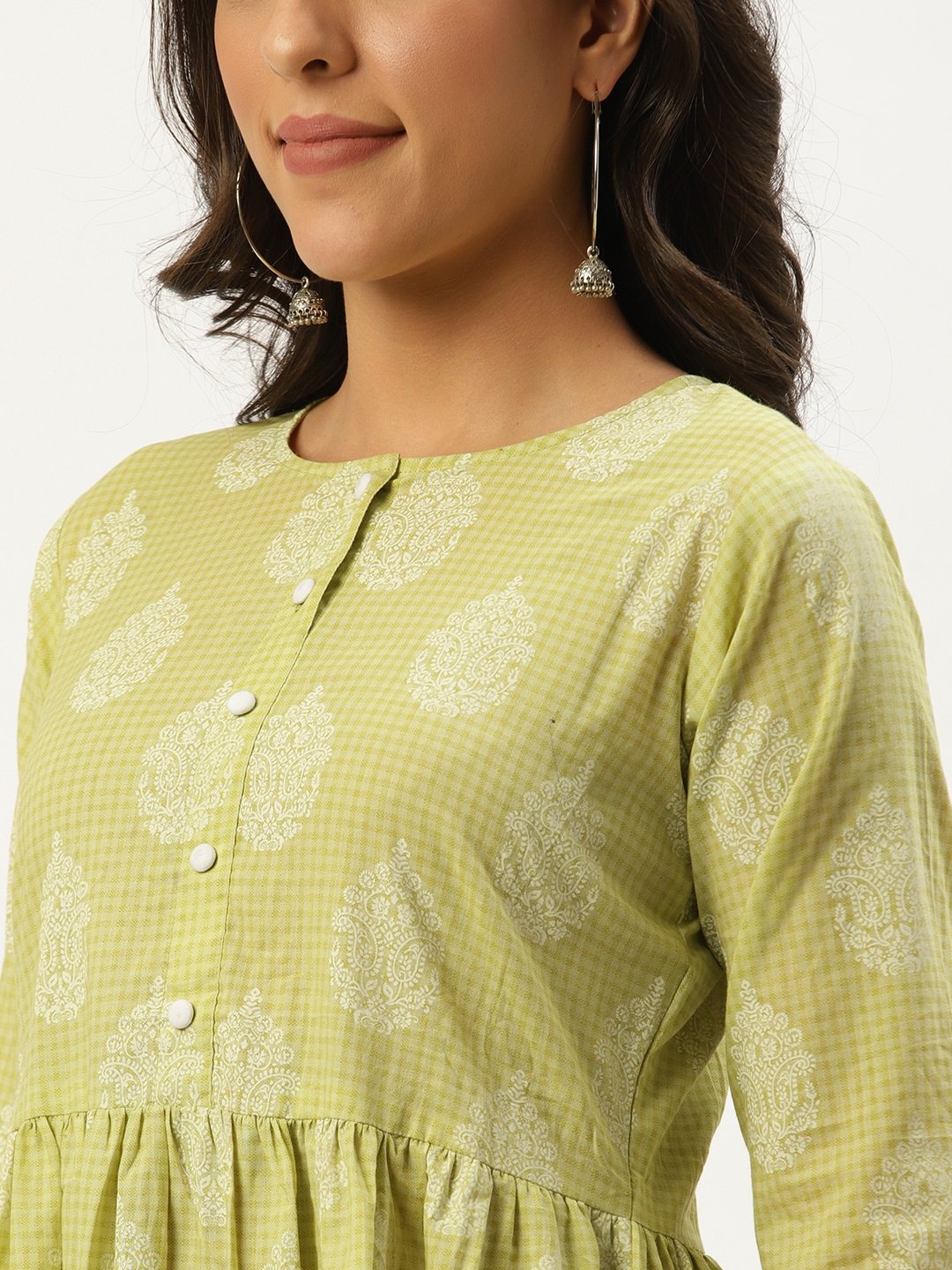 Women's Pista Green Three-Quarter Sleeves Flared Kurta And Palazzo Set