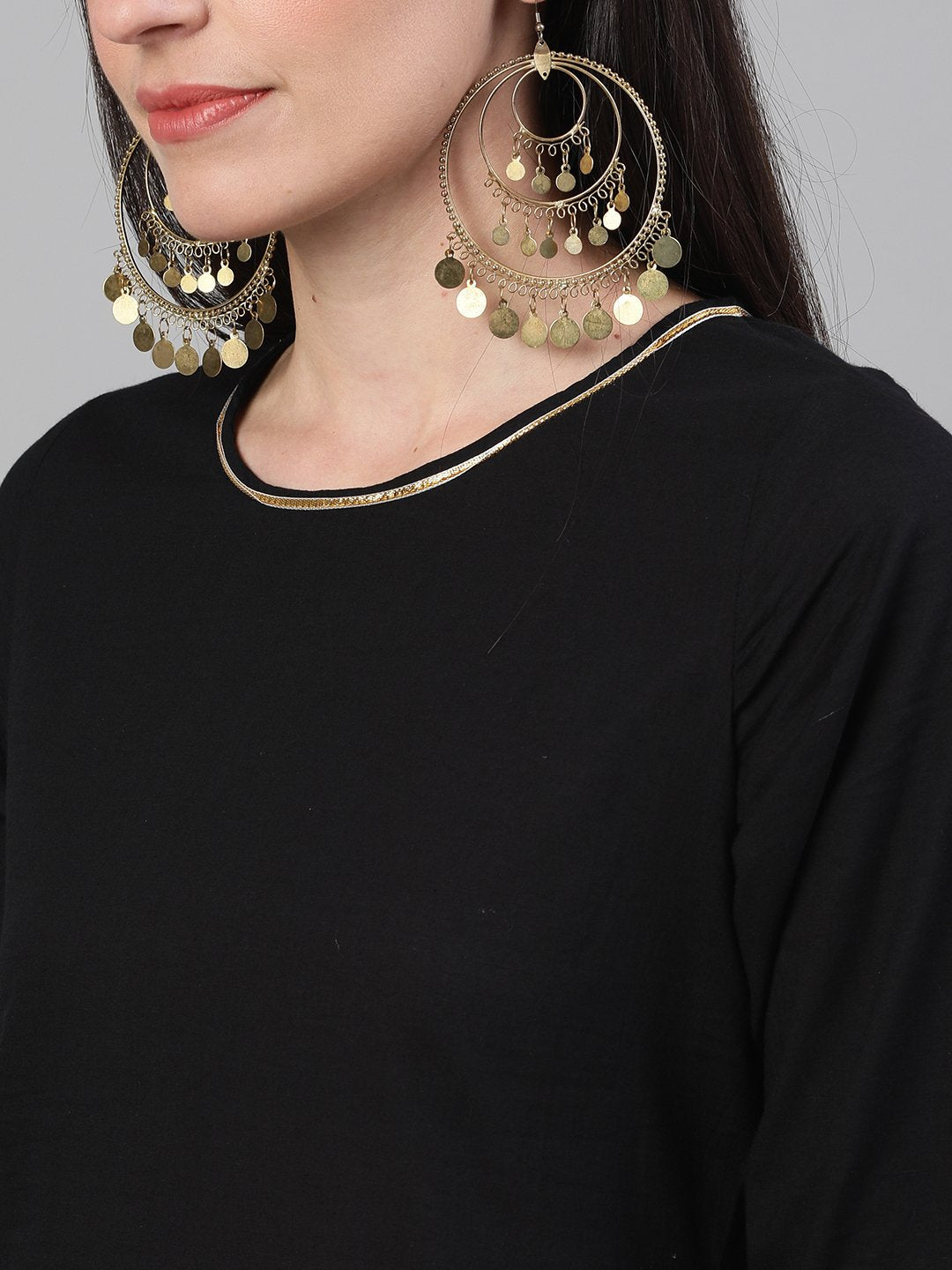 Women's Black Kurta With Plazo & Printed Dupatta