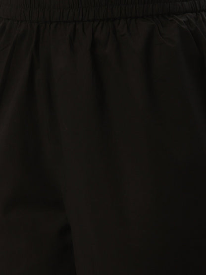Women's Black Three-Quarter Sleeves Straight Kurta And Trouser Pant Set