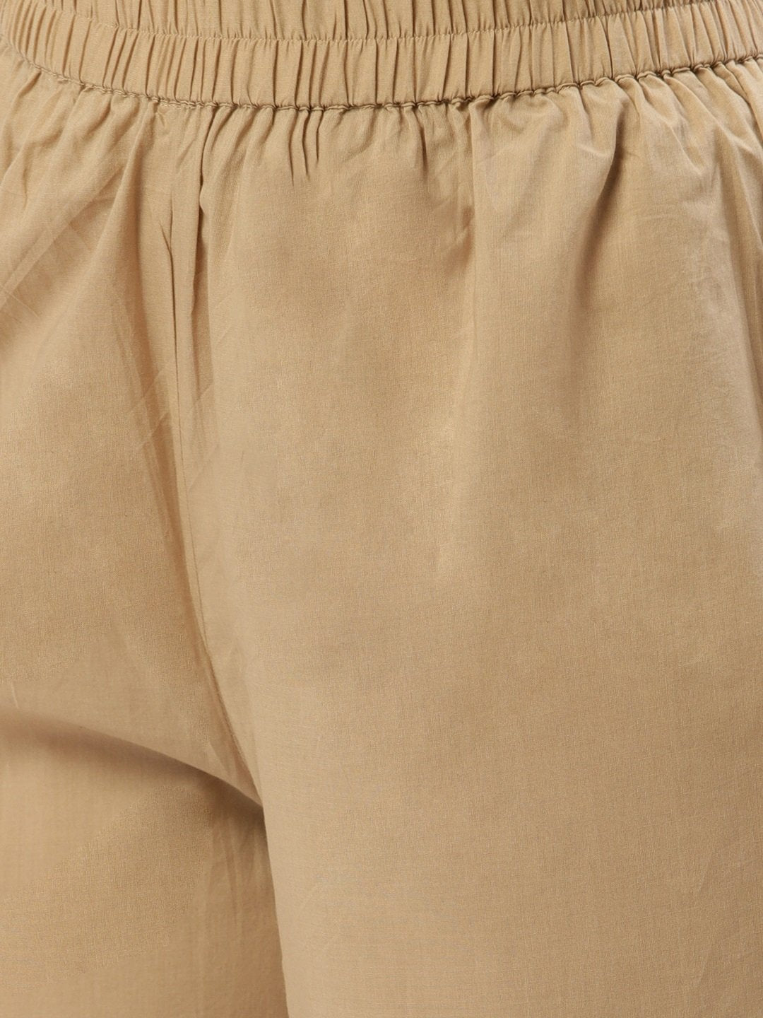 Women's Beige Three-Quarter Sleeves Straight Kurta And Trouser Pant Set