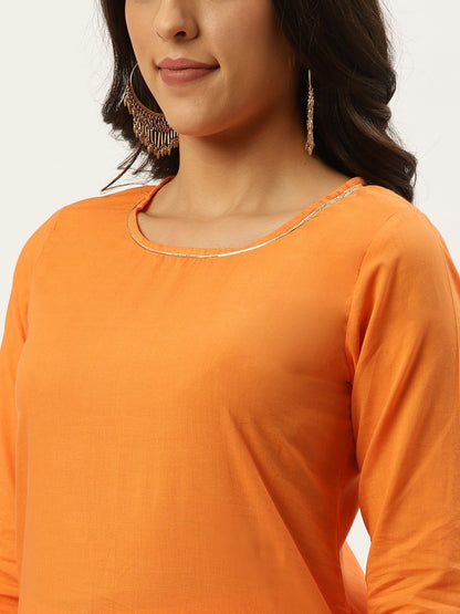 Women's Rust Orange Three-Quarter Sleeves Straight Kurta And Trouser Pant Set