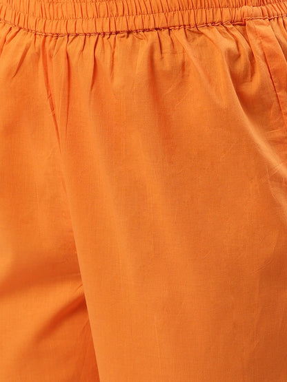 Women's Rust Orange Three-Quarter Sleeves Straight Kurta And Trouser Pant Set