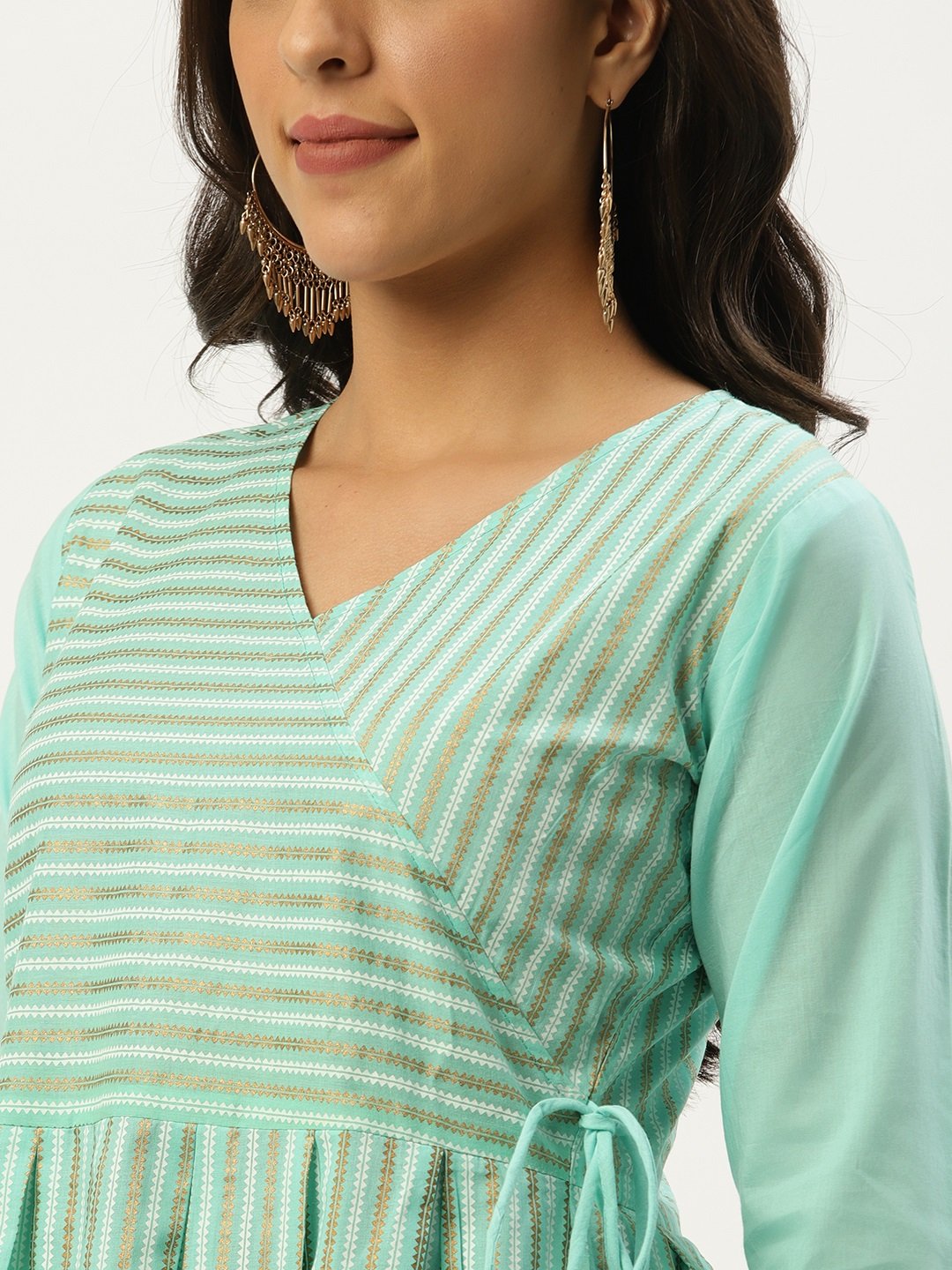 Women's Pastel Blue Three-Quarter Sleeves Flared Peplum Kurta And Sharara Set