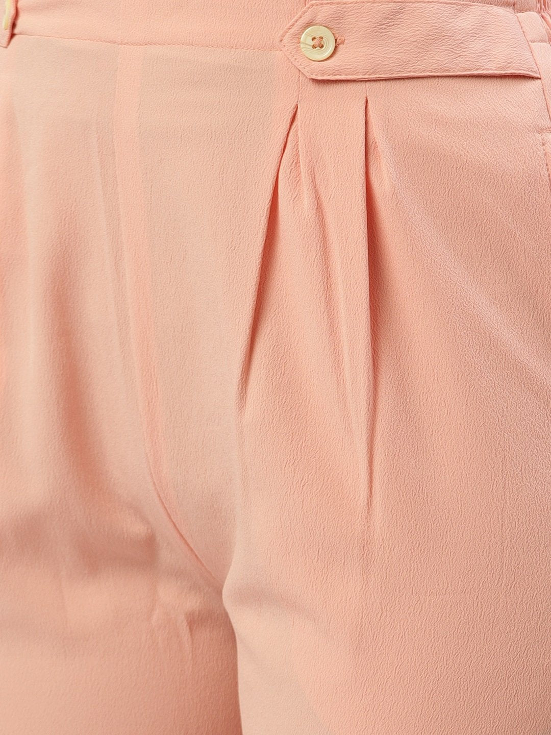 Women's Pastel Pink Regular Texture Crepe Straigth Trouser Pant