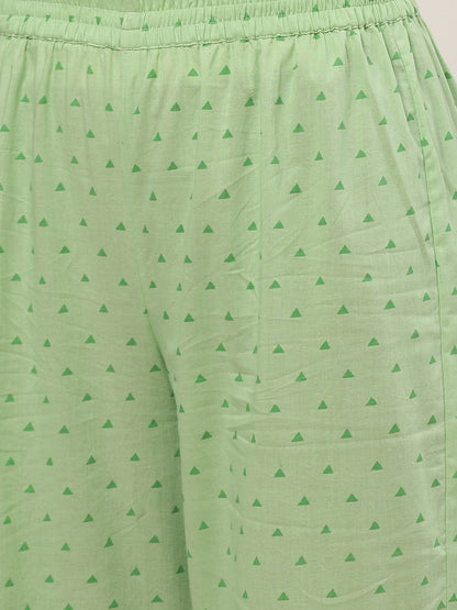 Women's Green Three-Quarter Sleeves Straight Kurta With Palazzo