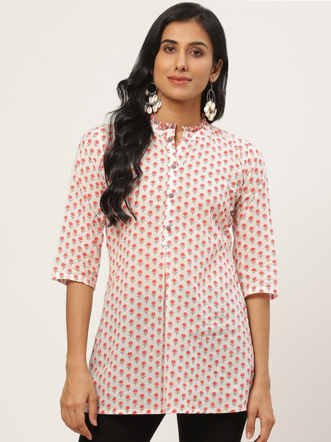 Women's White Floral Print Tunic