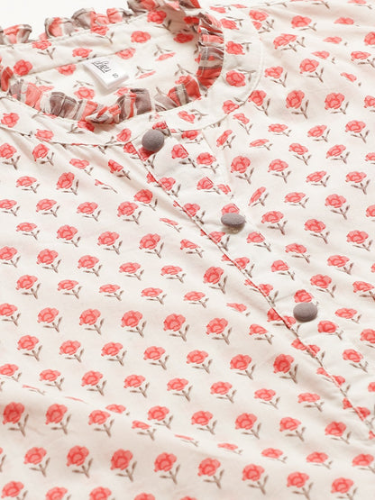 Women's White Floral Print Tunic