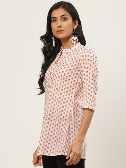 Women's White Floral Print Tunic