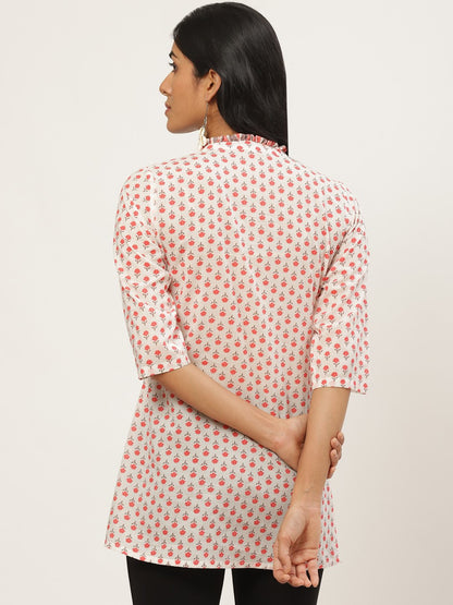 Women's White Floral Print Tunic