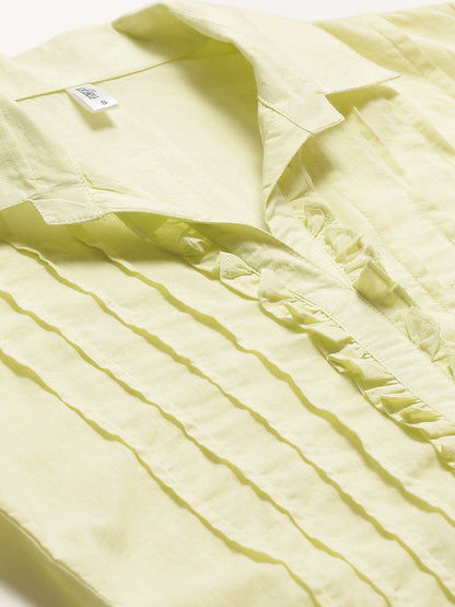 Women's Limeyellow Calf Length Three-Quarter Sleeves Straight Solid Solid Cotton Kurta