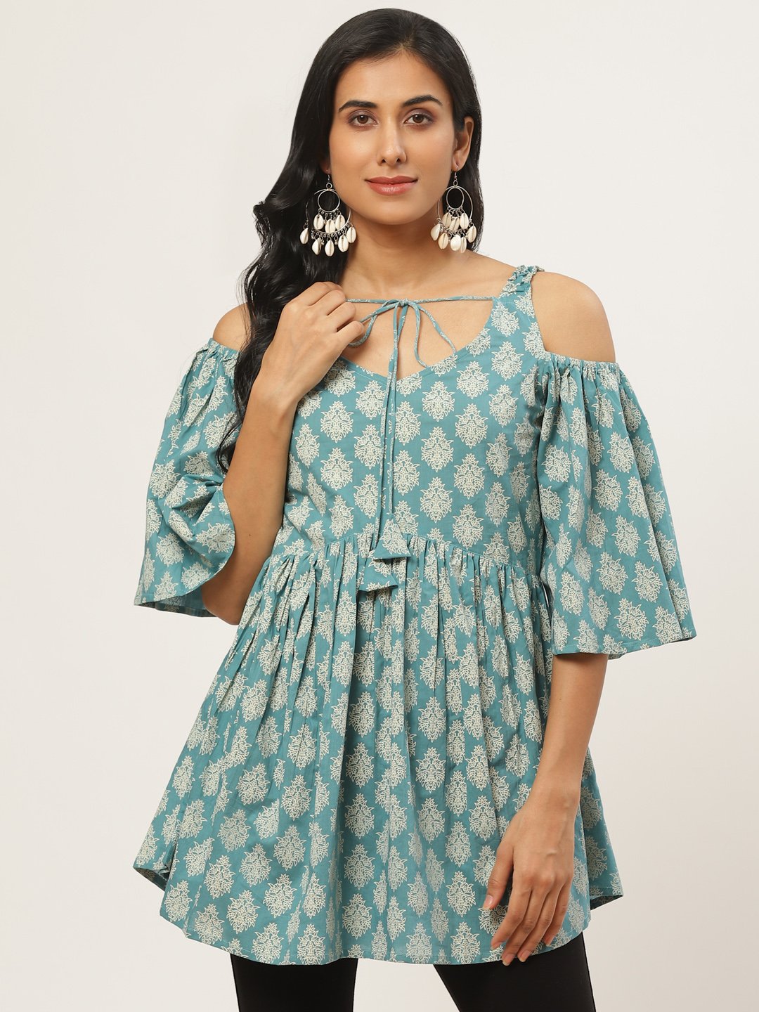 Women's Turq Printed Tie-Up Tunic
