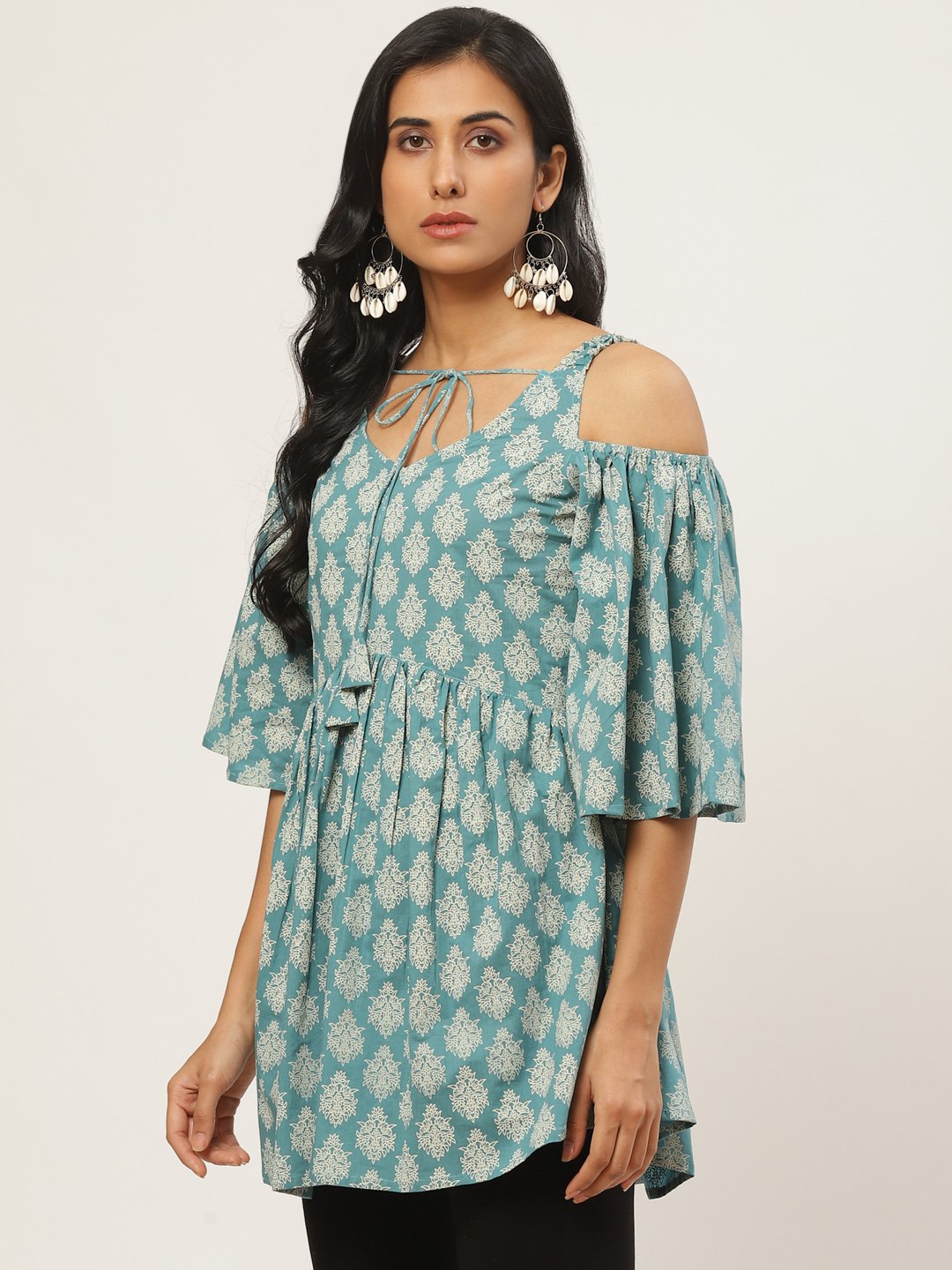 Women's Turq Printed Tie-Up Tunic