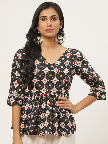 Women's Black And Multi Printed Tunic