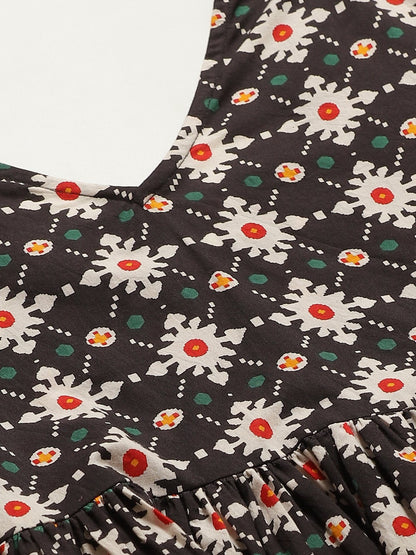 Women's Black And Multi Printed Tunic