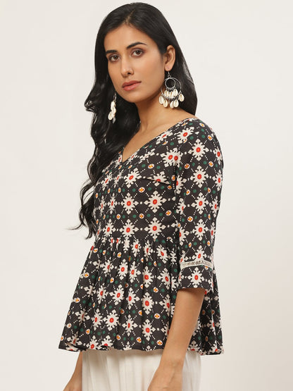 Women's Black And Multi Printed Tunic