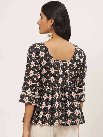 Women's Black And Multi Printed Tunic