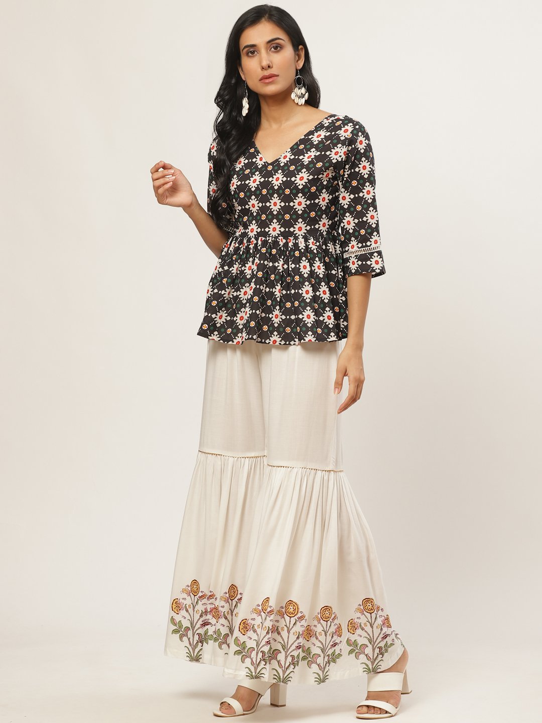 Women's Off-White Falred Sharara