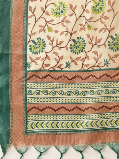 Women's Brown Three-Quarter Sleeves Straight Kurta Trouser Dupatta Set