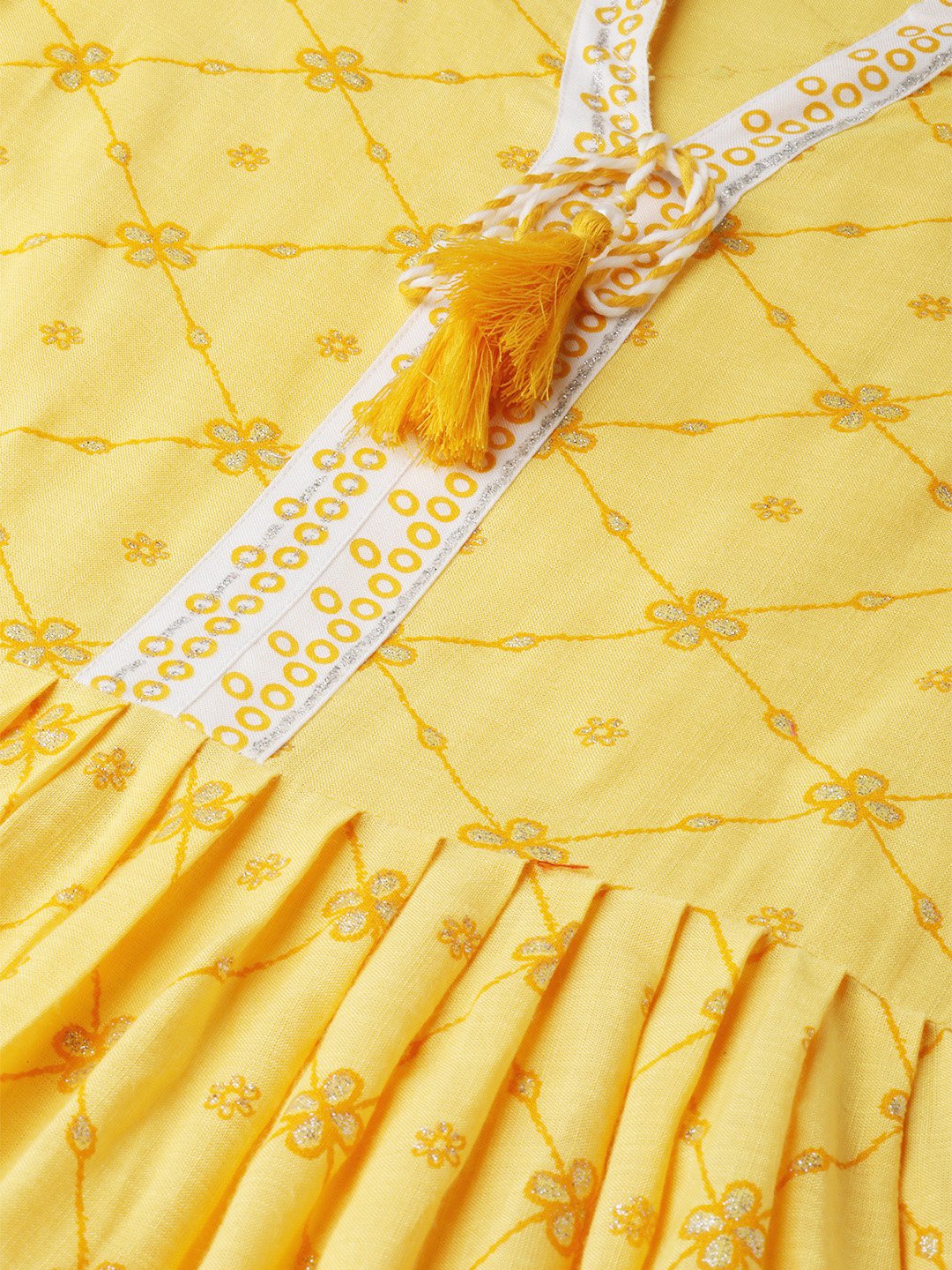 Women's Yellow Floral Printed Mandarin Collar Viscose Rayon Fit And Flare Dress