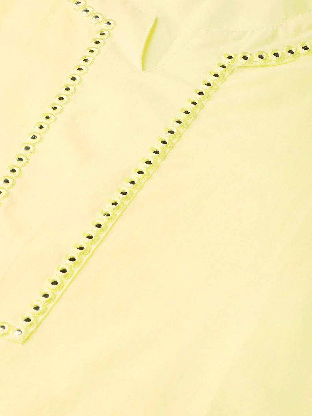 Women's Limeyellow Calf Length Three-Quarter Sleeves Straight Solid Solid Cotton Kurta