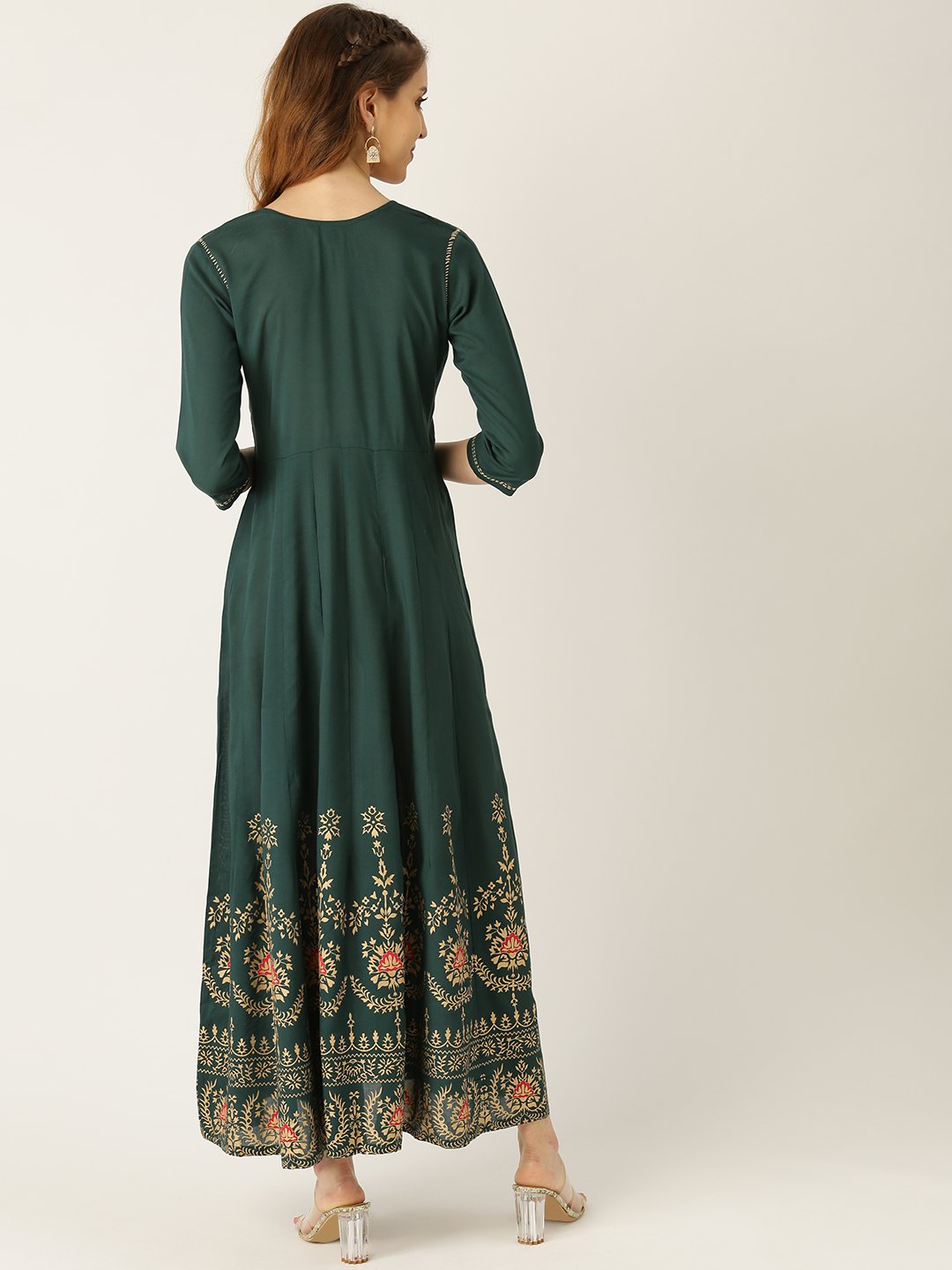 Women's Green Solid Solid Round Neck Viscose Rayon Fit And Flare Dress