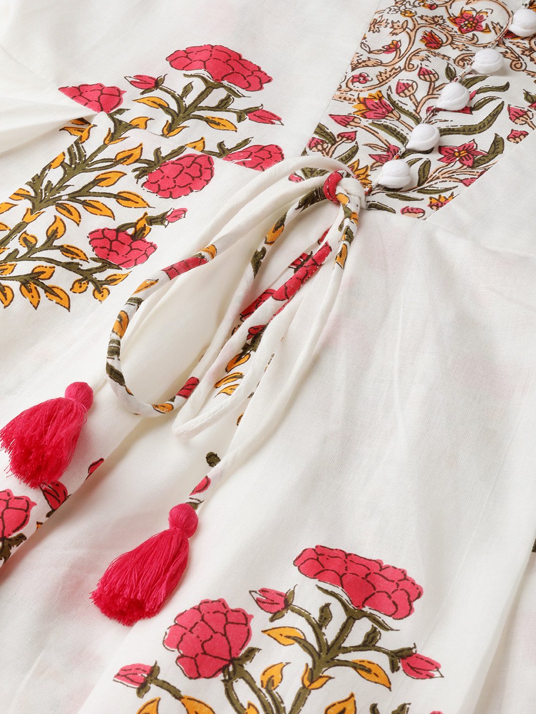 Women's White Three-Quarter Sleeves Flared Kurta With Palazzo