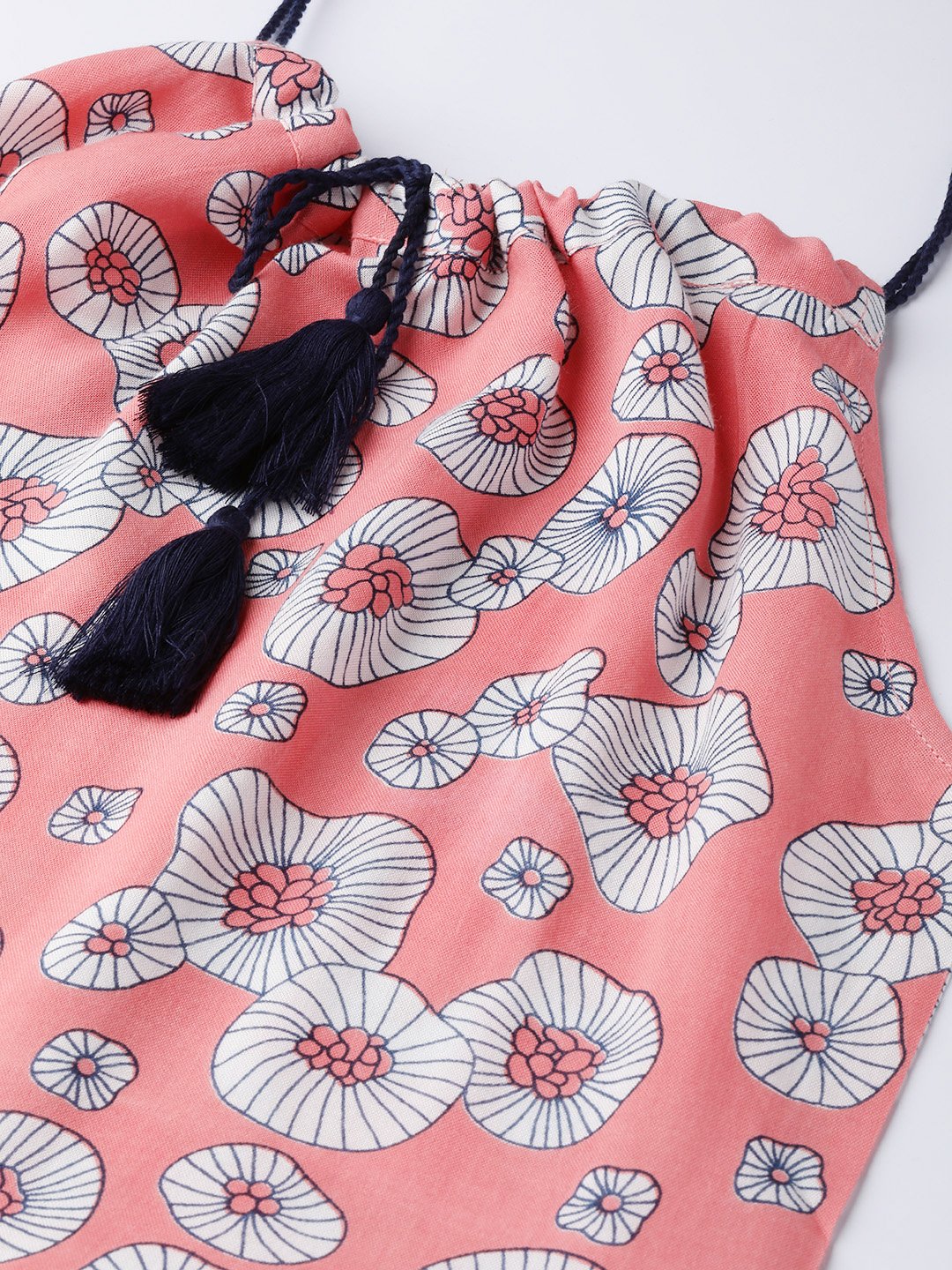 Women's Peach Conversational Printed Halter Neck Viscose Rayon A-Line Dress