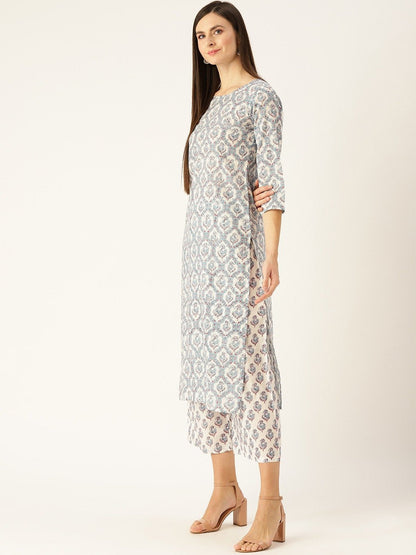 Women's Blue Three-Quarter Sleeves Straight Kurta With Palazzo Set