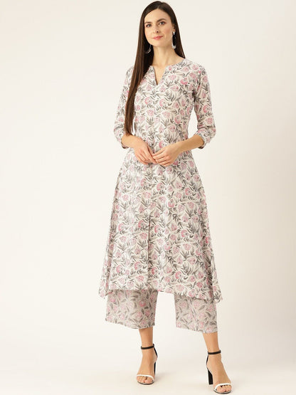 Women's Offwhite Three-Quarter Sleeves Straight Kurta With Palazzo Set