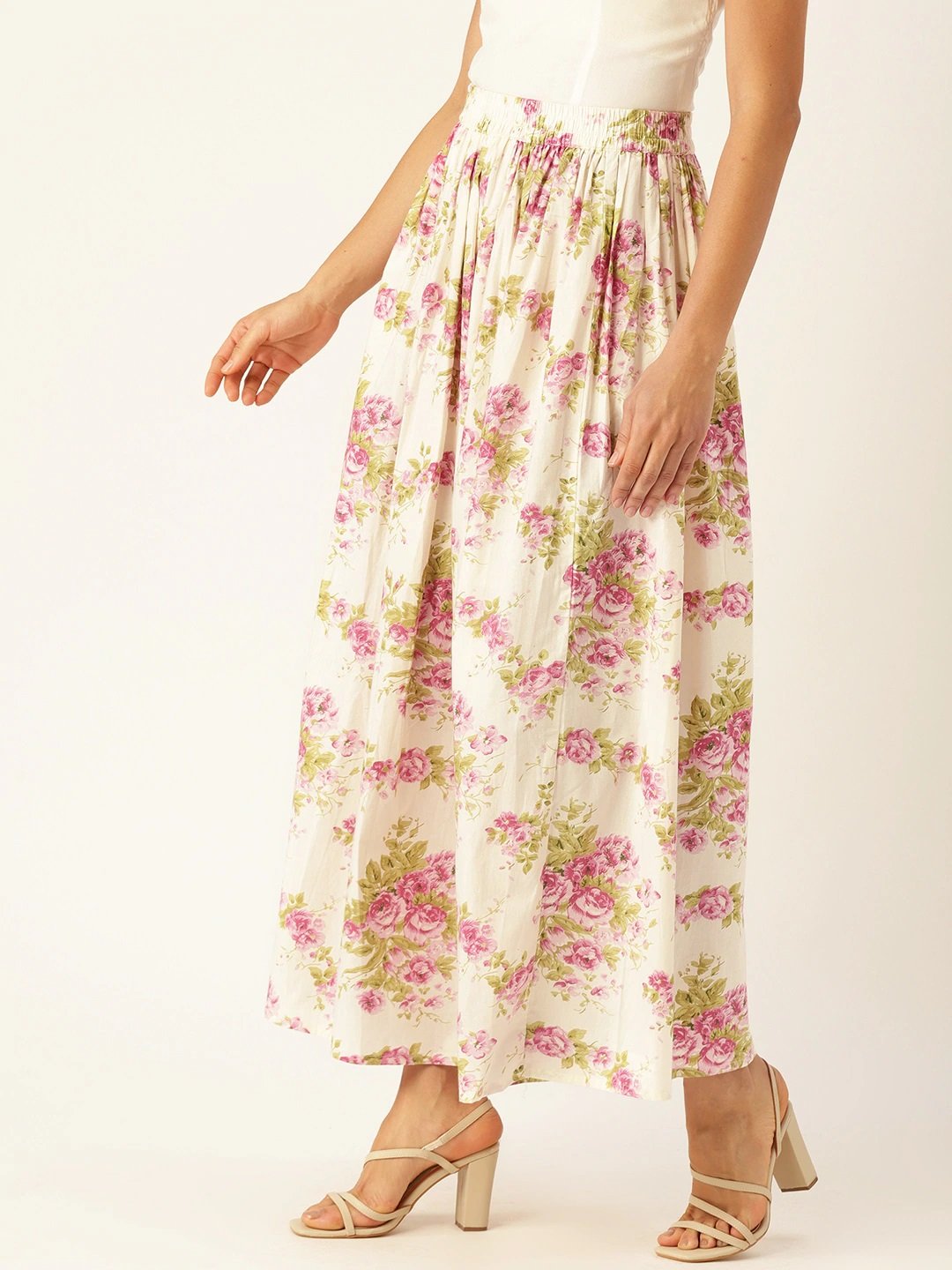 Women's Off White Floral Printed Skirt