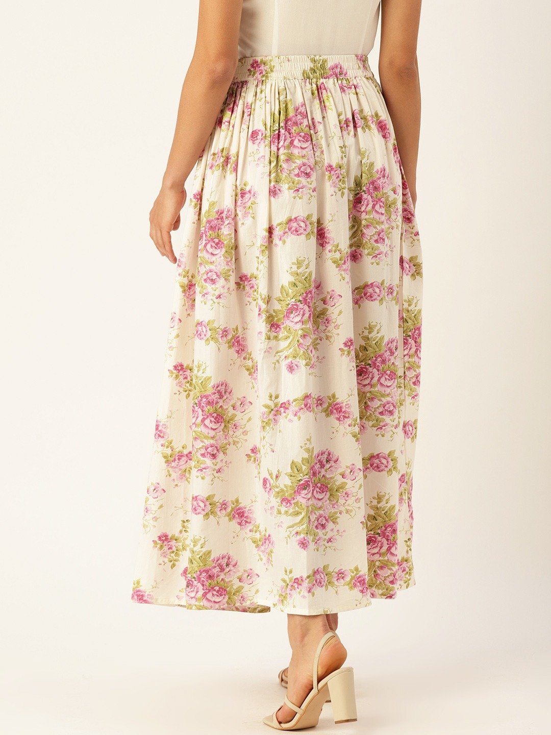 Women's Off White Floral Printed Skirt
