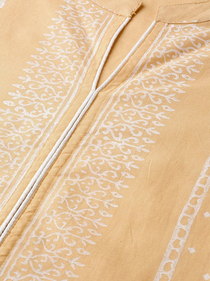 Women's Beige & White Printed Kurta With Palazzos