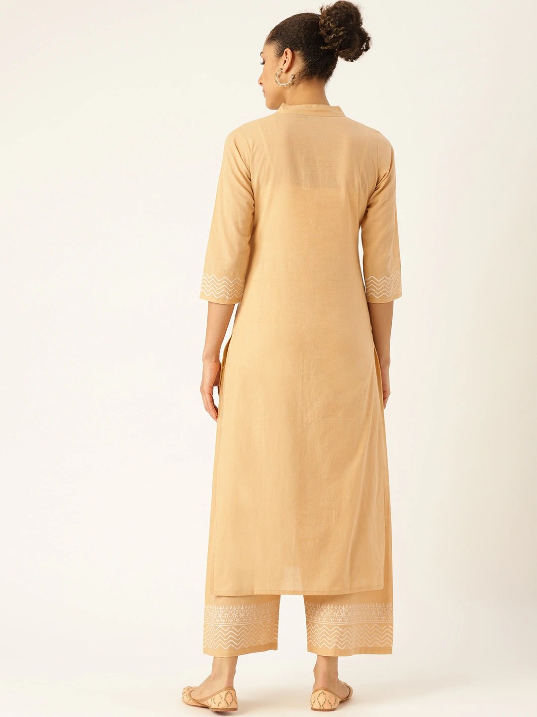 Women's Beige & White Printed Kurta With Palazzos