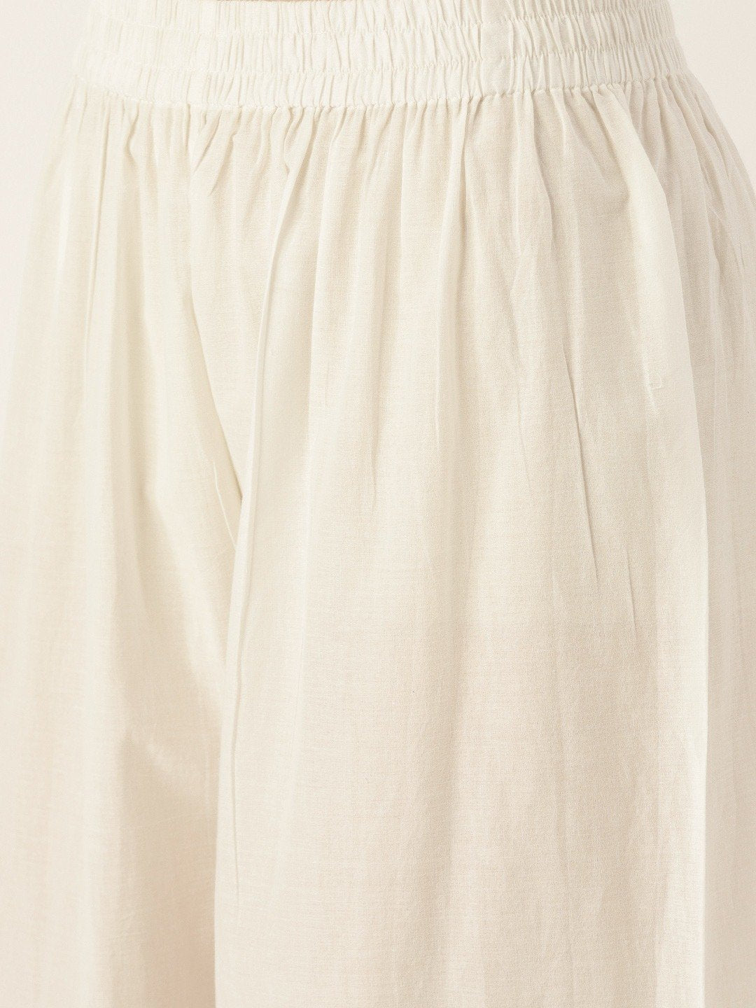 Women's White Three-Quarter Sleeves Flared Kurta With Palazzo Set