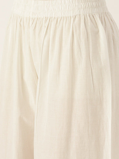 Women's White Three-Quarter Sleeves Flared Kurta With Palazzo Set