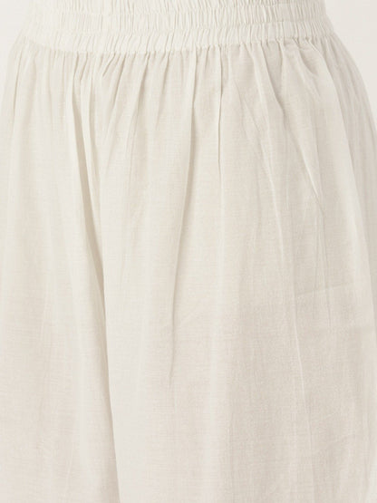 Women's White Three-Quarter Sleeves Straight Kurta With Palazzo Set