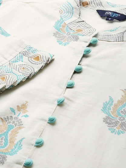Women's White & Grey Printed Kurta With Palazzos