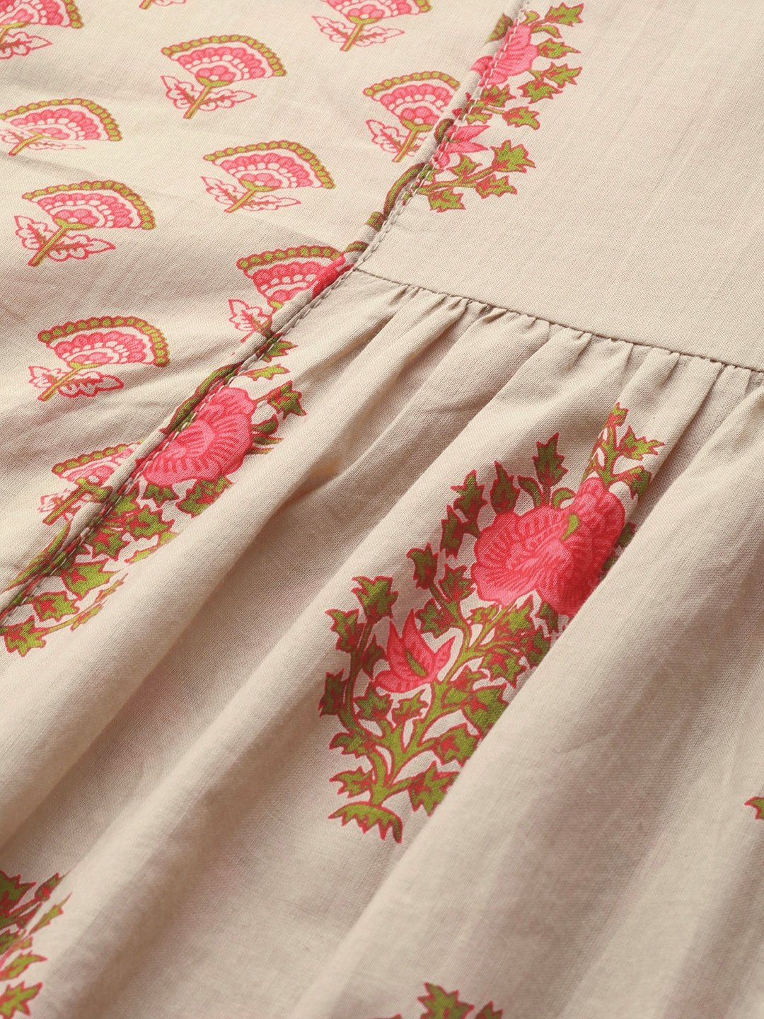 Women's Beige & Pink Printed Kurta With Palazzos