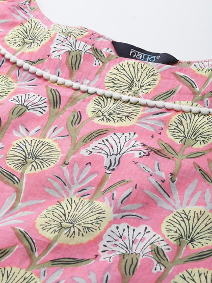 Women's Pink & White Printed Kurta With Palazzos