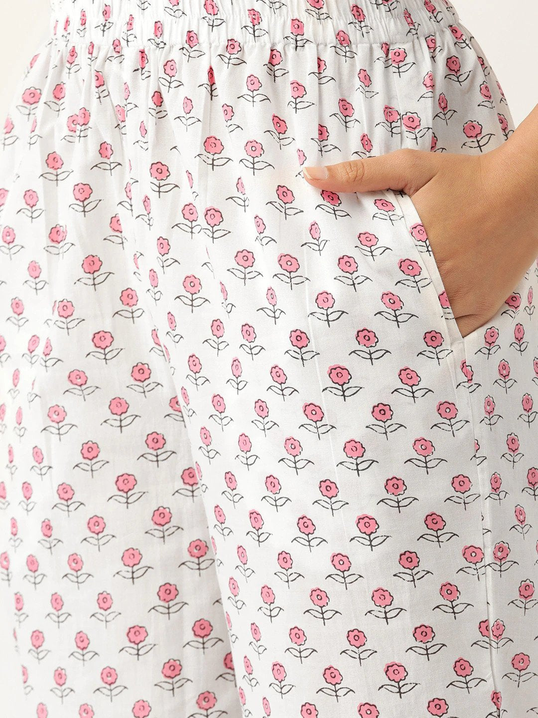 Women's Pink & White Printed Kurta With Palazzos