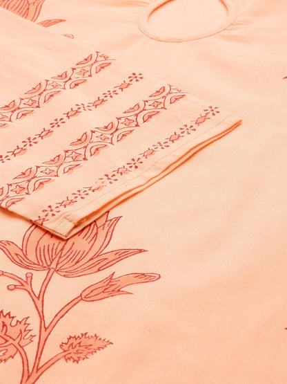 Women's Peach-Coloured & Red Printed Kurta With Palazzos