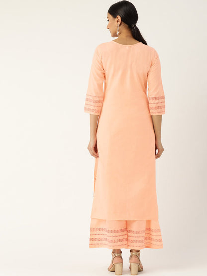 Women's Peach-Coloured & Red Printed Kurta With Palazzos