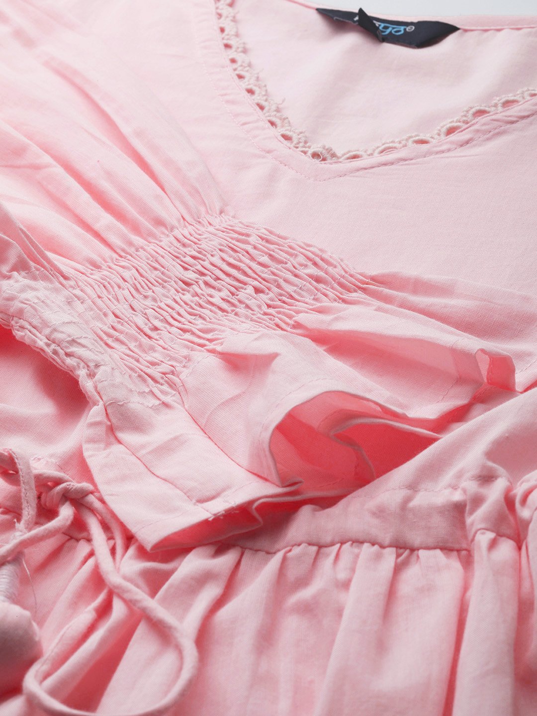 Women's Pink Three-Quarter Sleeves Smocking Top